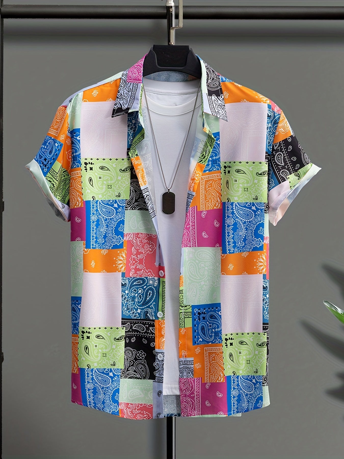 Paisley Block Print Men's Casual Short Sleeve Shirt