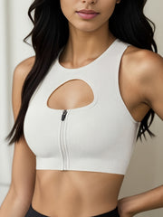 Front Zipper Fitness Bra Solid Hollow Out Running Bra