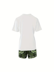 Women's Plus Cross Letter Print Tee & Tie Dye Shorts Set