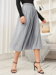 Pleated Mesh Skirt Midi Length for Spring & Summer