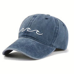 Wave Embroidery Baseball Cap Vintage Washed Distressed Sun Hat
