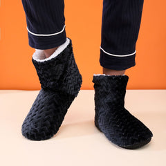 Men's Fleece Home Boots Wave Pattern Indoor Slippers Winter