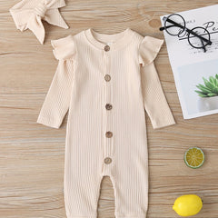 Baby Girls Cotton Bodysuit Long Sleeve Botton Down Romper