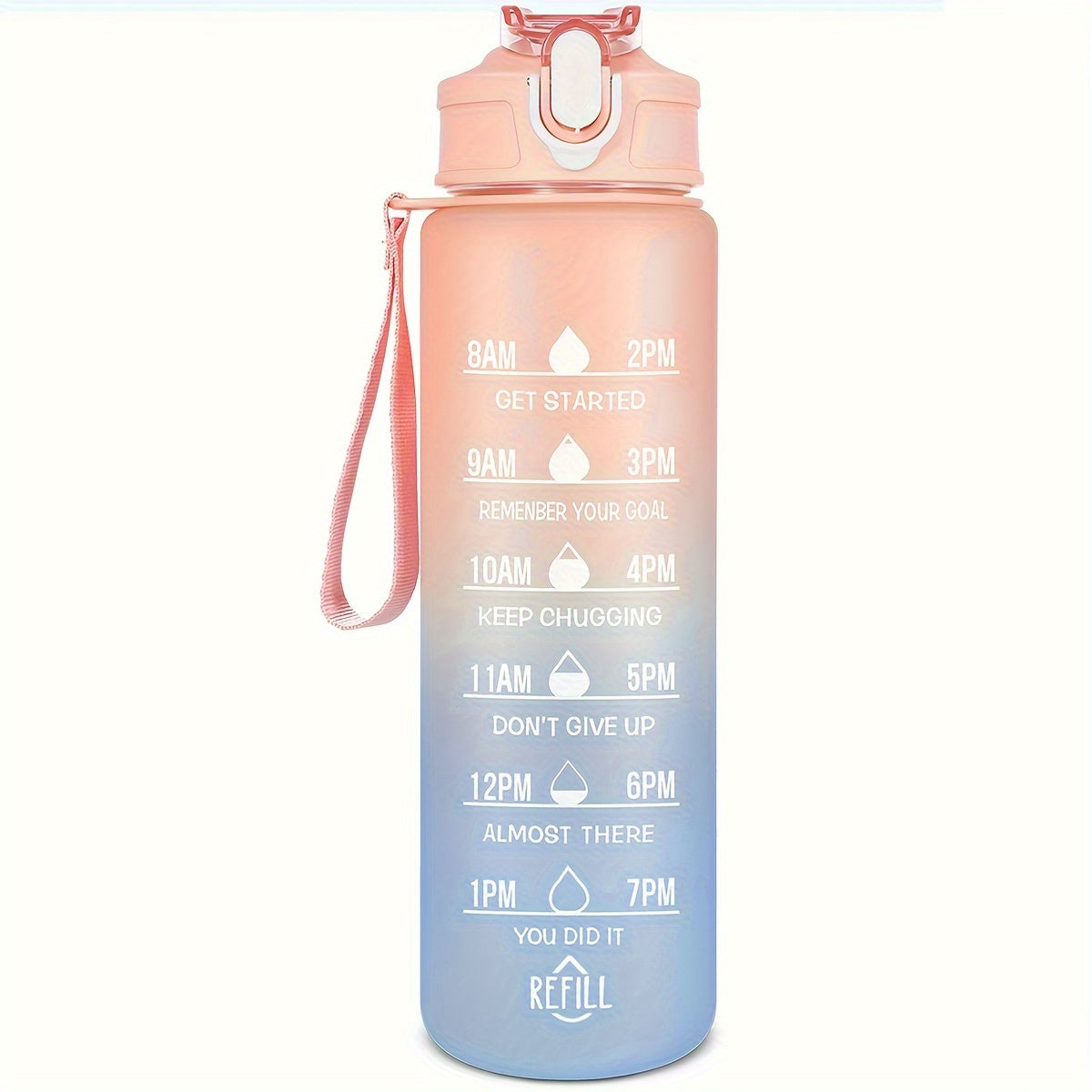 Gradient Water Bottle with Straw and Time Marker, Portable Leakproof Mot