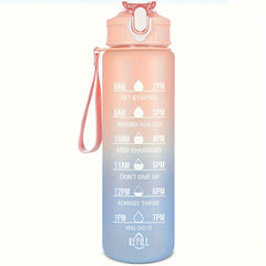 Gradient Water Bottle with Straw and Time Marker, Portable Leakproof Mot