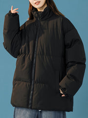 Women's Windproof Thermal Zip Up Thicken Jacket Coat Solid Stand Collar
