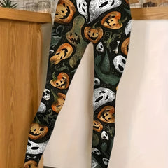 Halloween Leggings Women's Plus Funny Ghost & Pumpkin Print