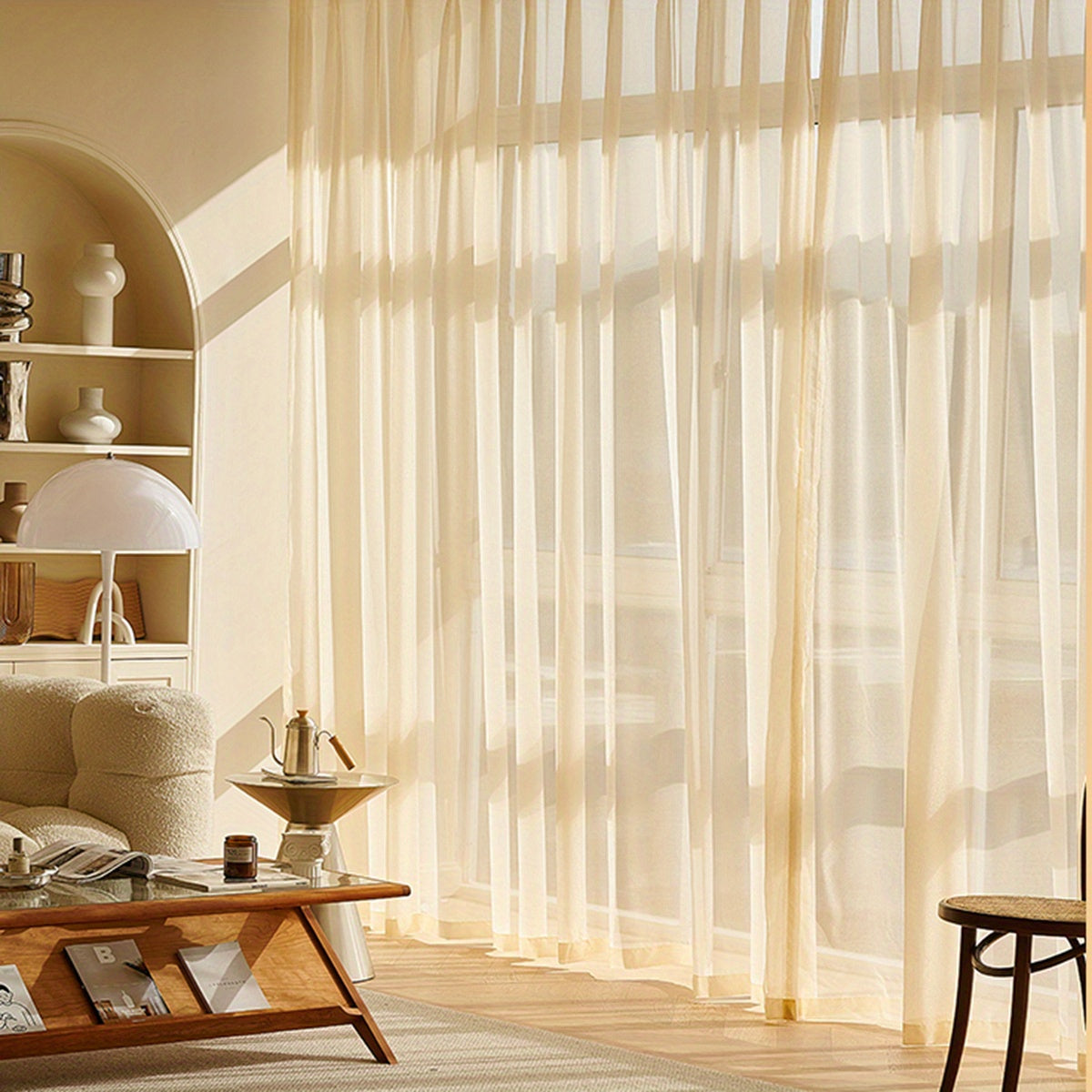 Solid French Sheer Curtain Rod Pocket Curtain for Home Decor