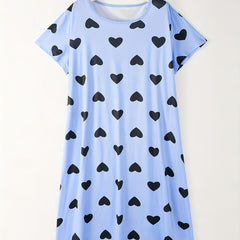 Heart Print Cap Sleeve Tee Sleep Dress