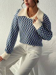Allover Pattern Flat Collar Pullover Sweater Women's Clothing