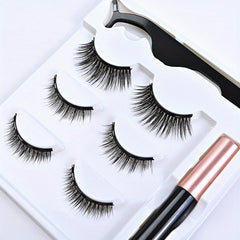 3 Pairs Magnetic Eyelash Set with Liquid Pen, Tweezers & Glue