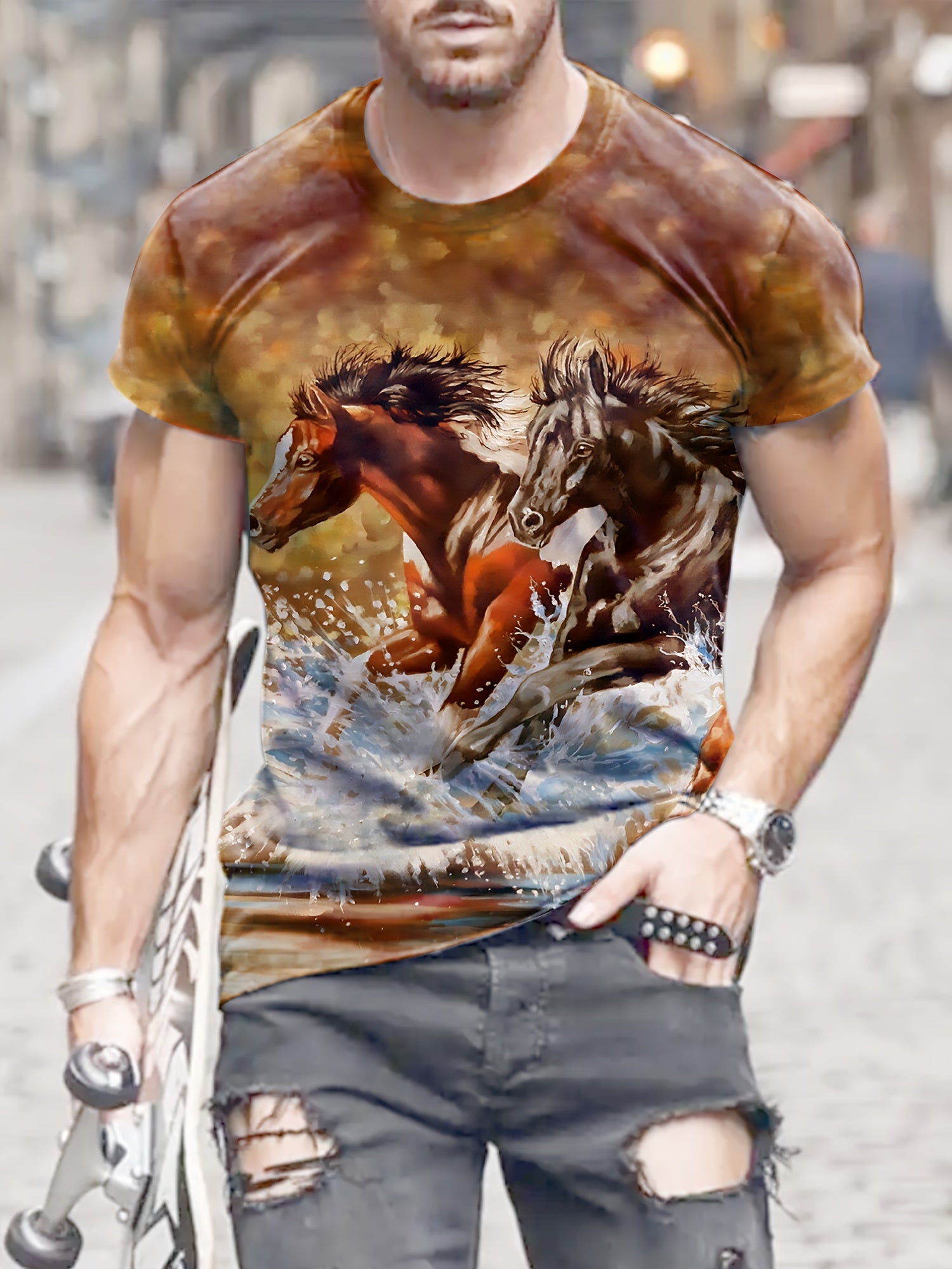 Horse 3D Print Men's Short Sleeve T-shirt Graphic Tee Men's Summer Clothes