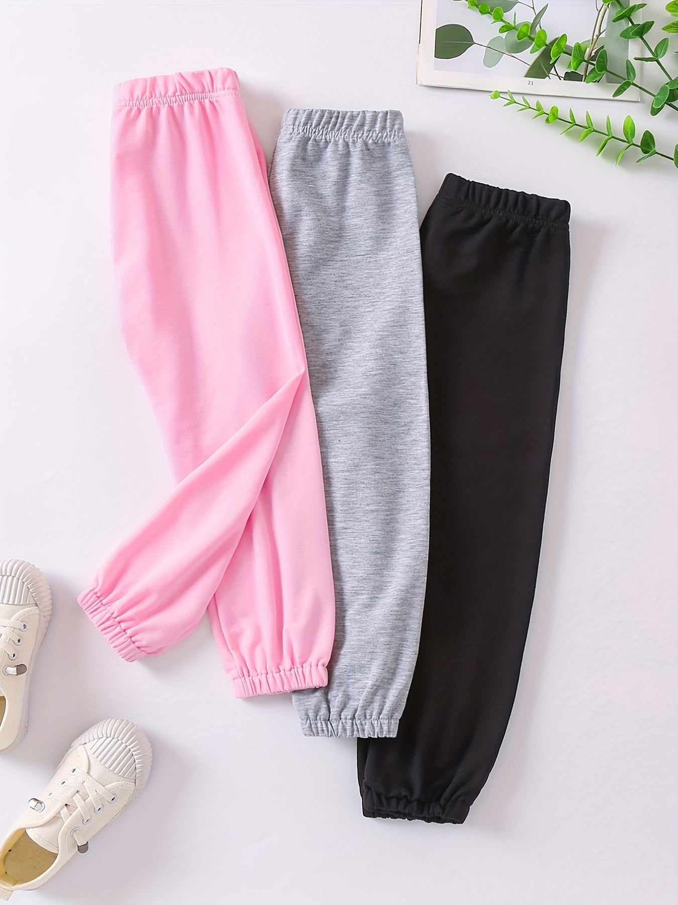 3 Girls Solid Jogger Sports Pants Comfortable Active Sweatpants