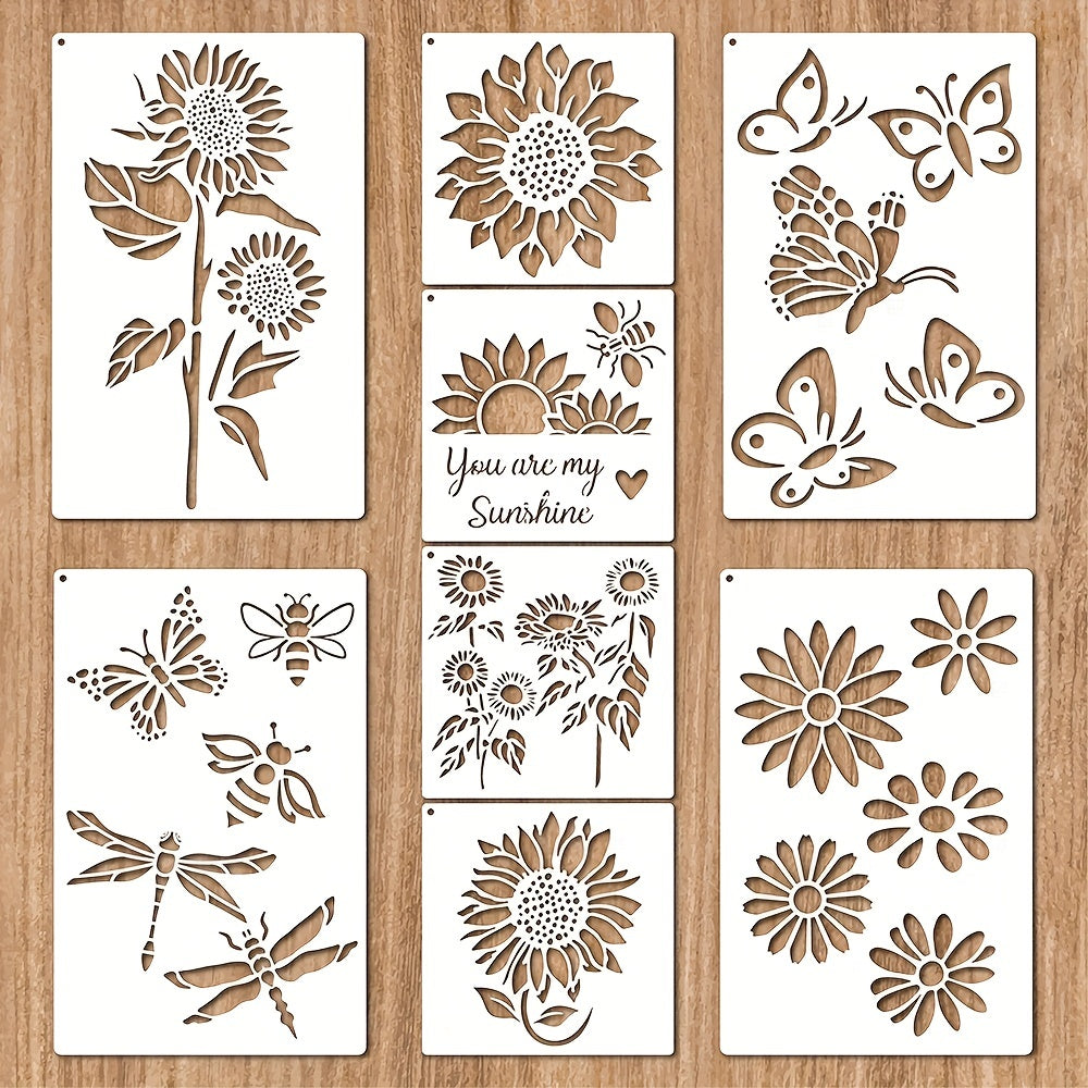 8 Pcs Sunflower Butterfly Stencils for Painting on Wood, Wall, Canvas