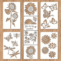 8 Pcs Sunflower Butterfly Stencils for Painting on Wood, Wall, Canvas