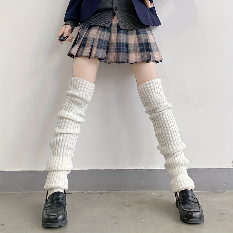 Ribbed Knit Leg Warmers Knee High Socks Women's Stockings