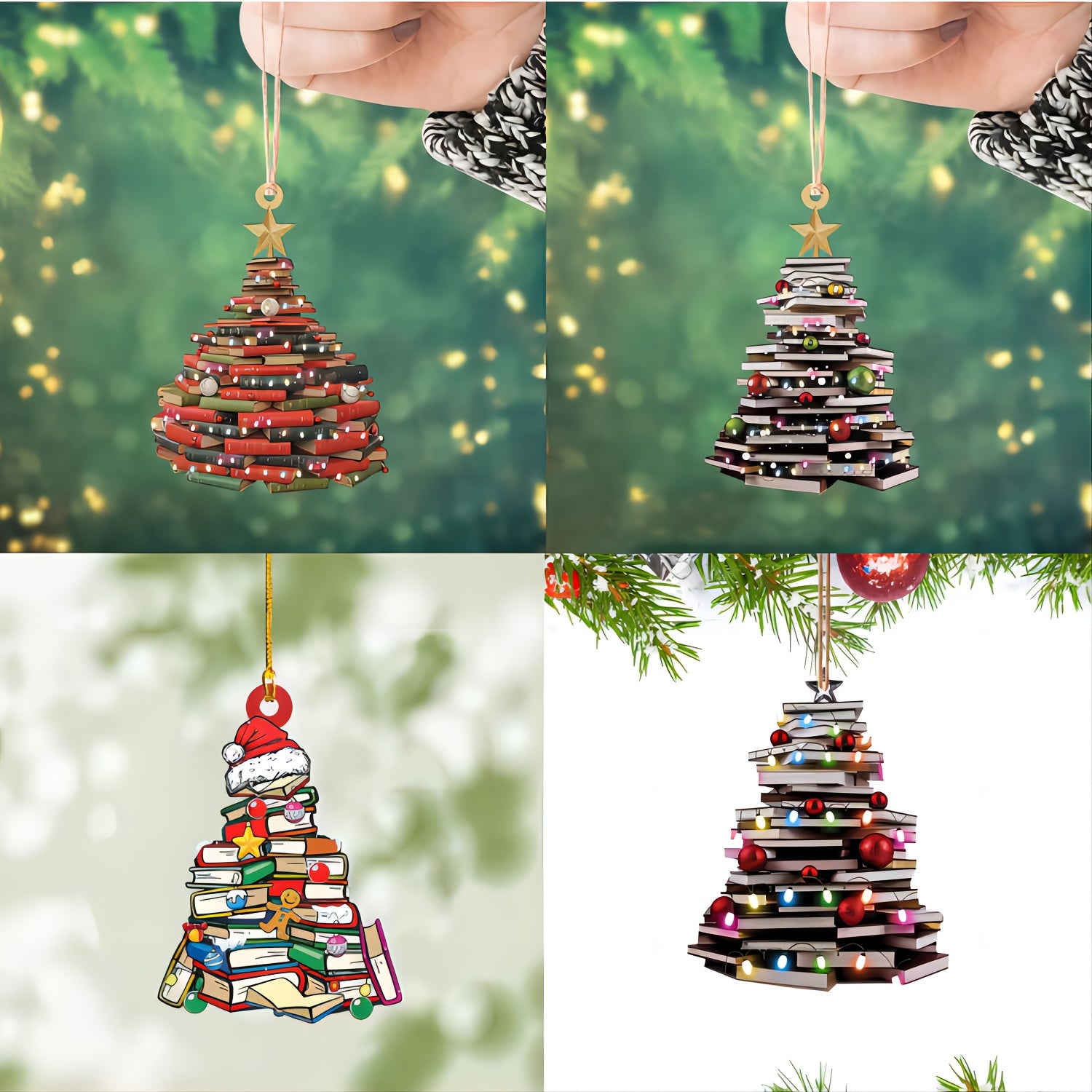 4pcs Christmas Tree Decoration Pendants Acrylic Decorative Home Car Interior