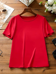 Casual Solid Top & Print Shorts Set Women's Outfit