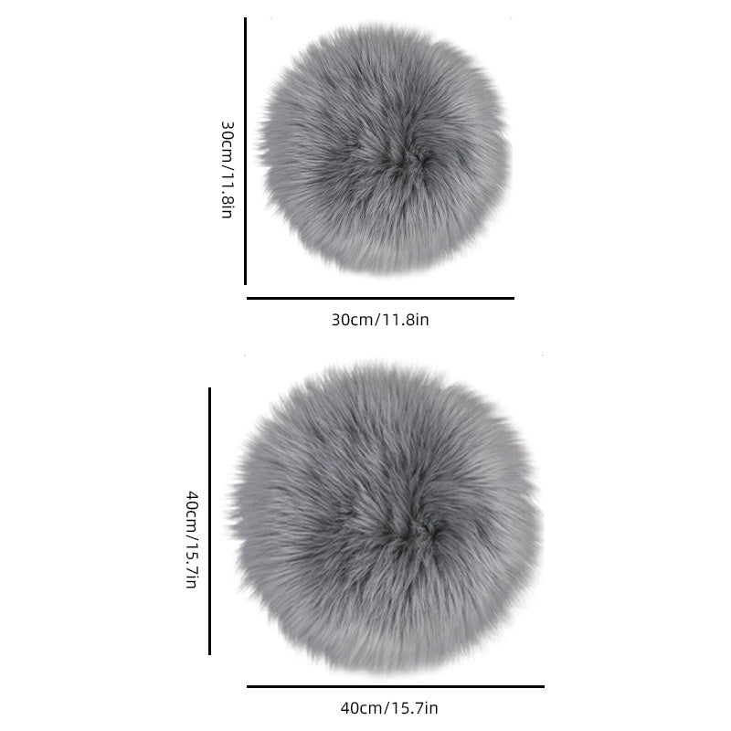 Grey Faux Fur Area Rug 12" Round Chair Pad Mat