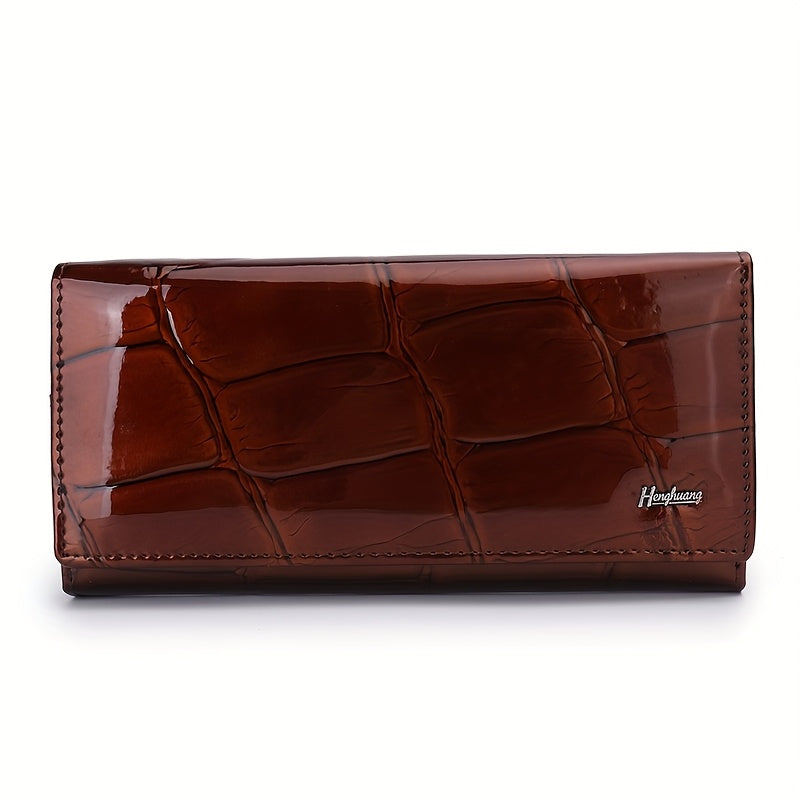 Women's Classic Bifold Wallet with Enamel Stone Pattern & Zip Pocket