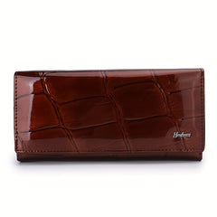 Women's Classic Bifold Wallet with Enamel Stone Pattern & Zip Pocket
