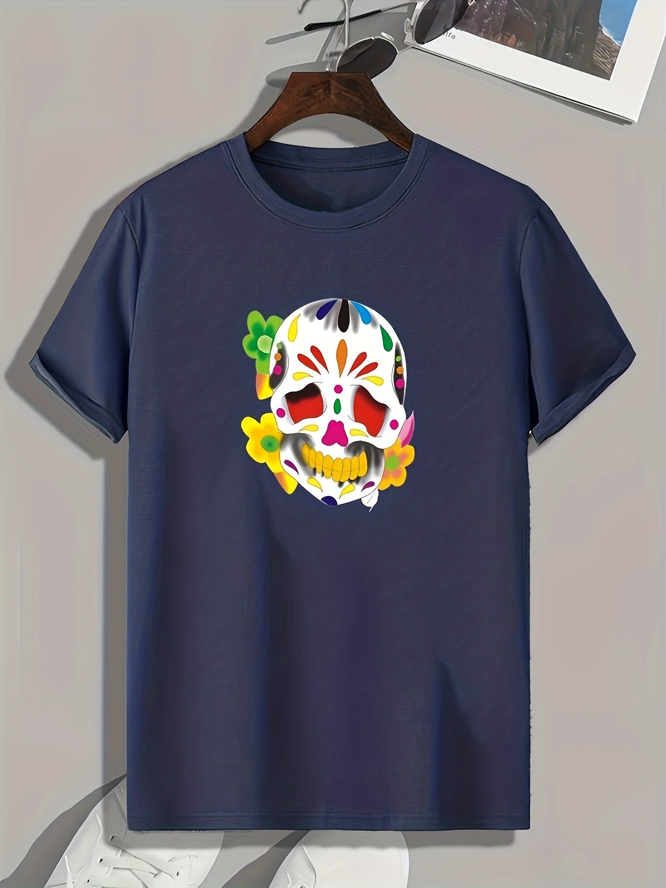 Colorful Skull Print Graphic Tee Mens Summer Casual Comfy T-shirt