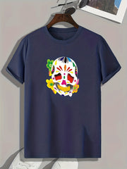Colorful Skull Print Graphic Tee Mens Summer Casual Comfy T-shirt