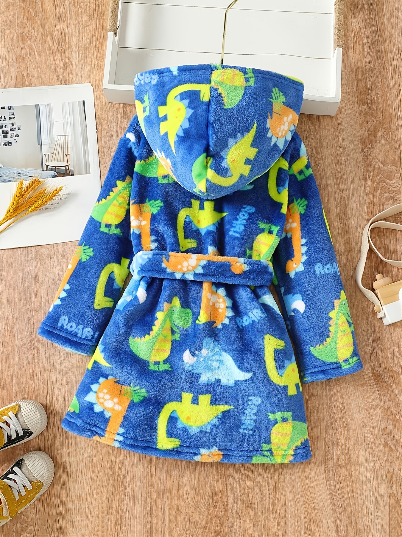 Boys Dino Pattern Flannel Bathrobe