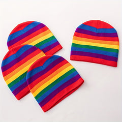 Rainbow Striped Knitted Hat Warm Woolen Hat