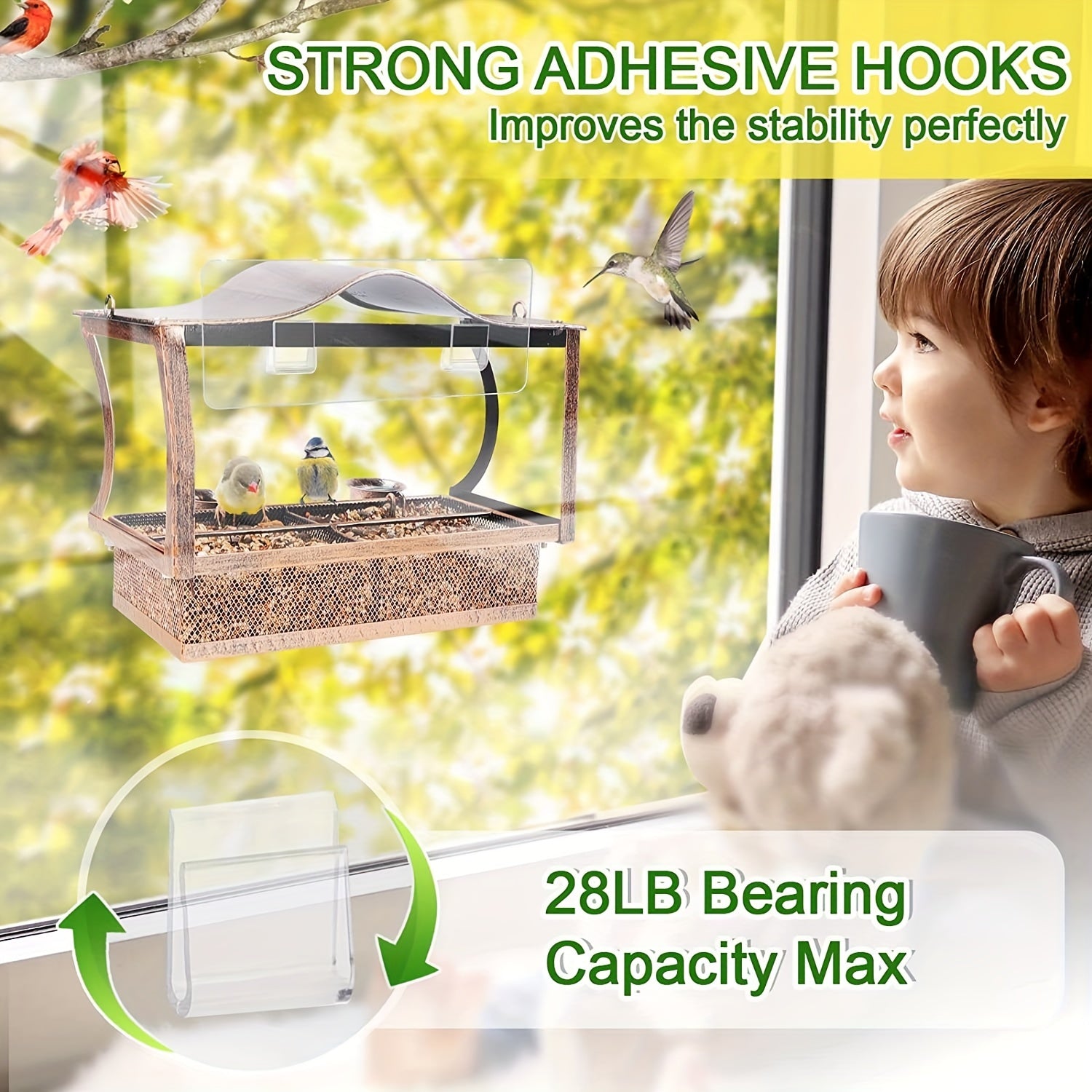 Metal Window Bird Feeder Shockproof Hanging 5.08 cm 1 Detachable Bird Feeders