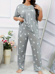 Star Print Tee & Pants Set Soft Loungewear Two Piece Set