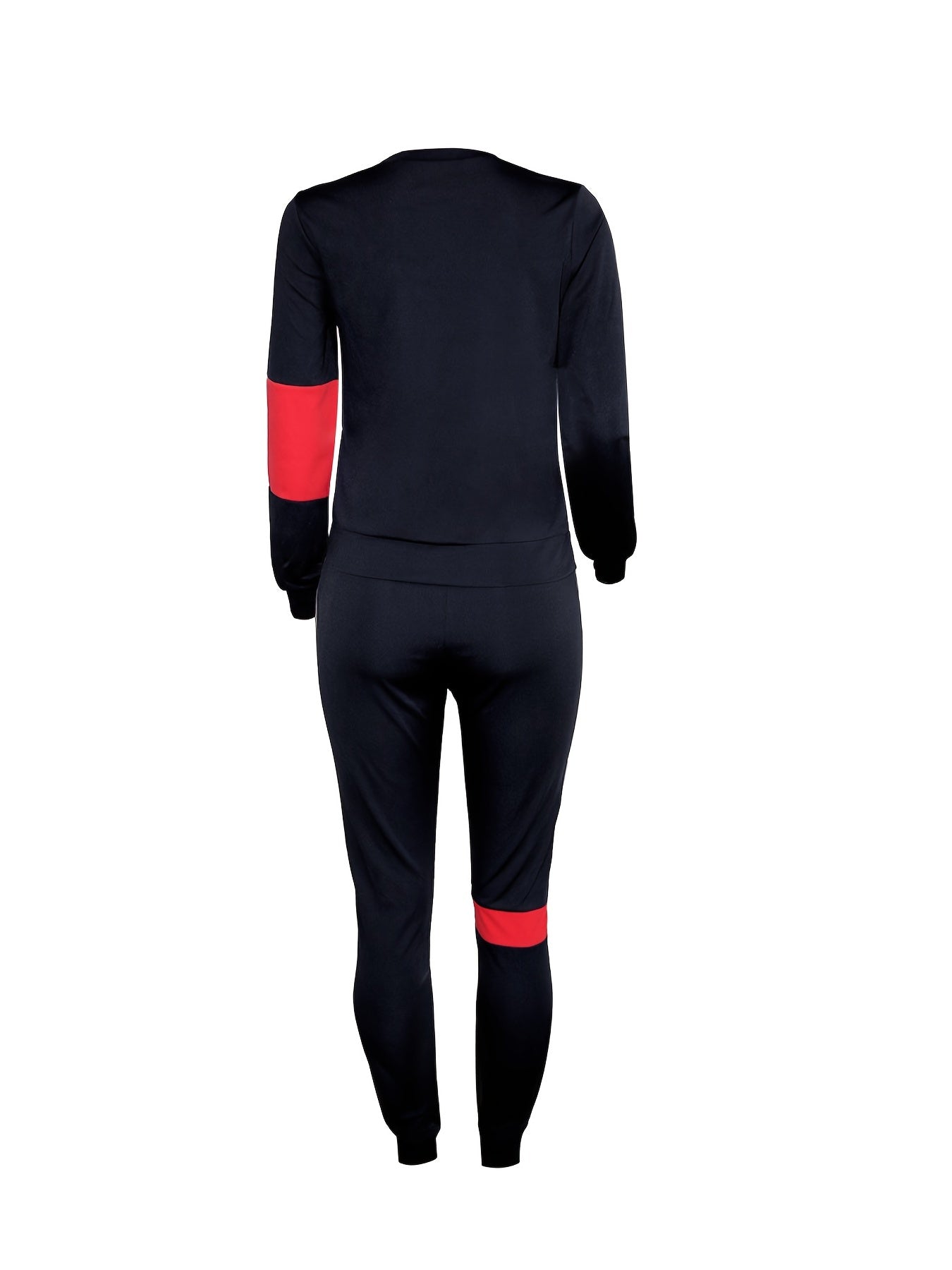 Contrast Panel Long Sleeve Sweatshirt & Sweatpants Set Plus Size