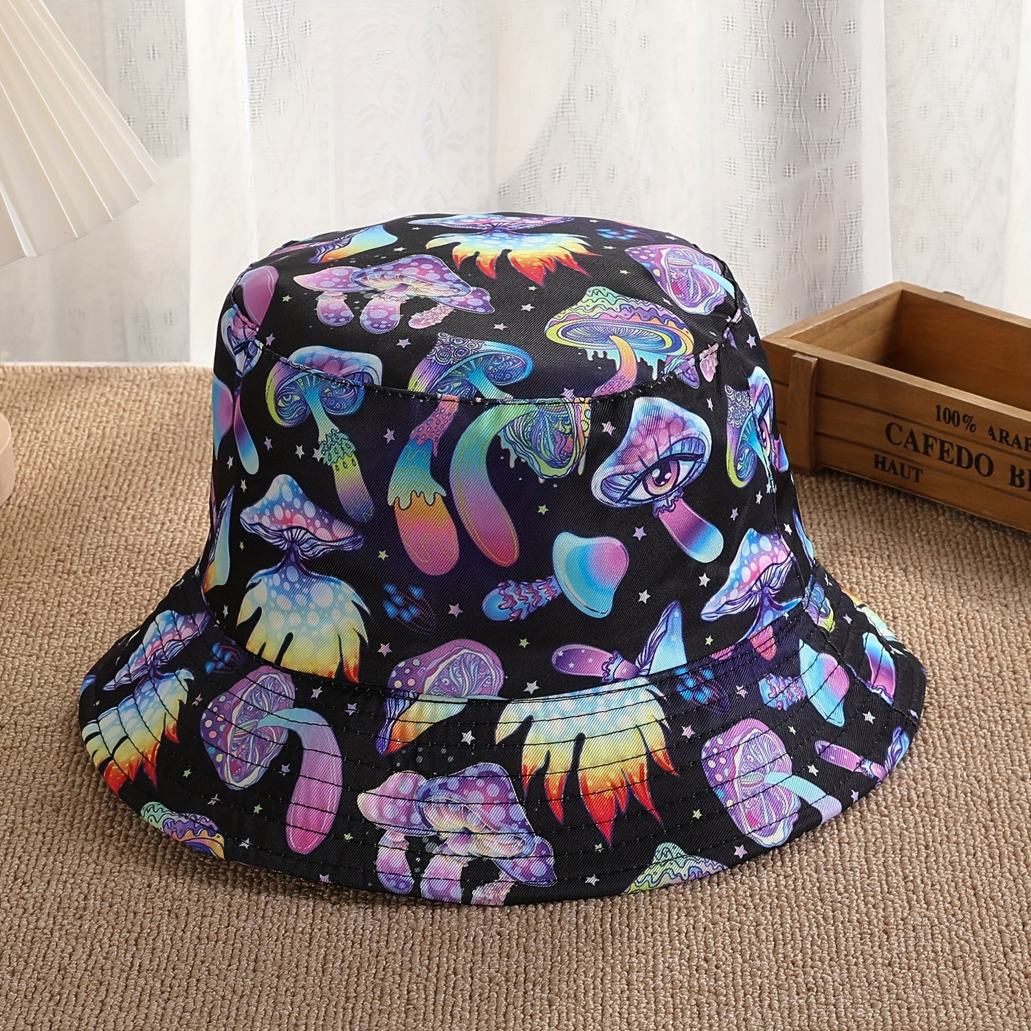 Men's Reversible Mushroom Eyes Print Bucket Hat