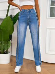 Loose Straight Leg Jeans Washed Blue Denim Pants