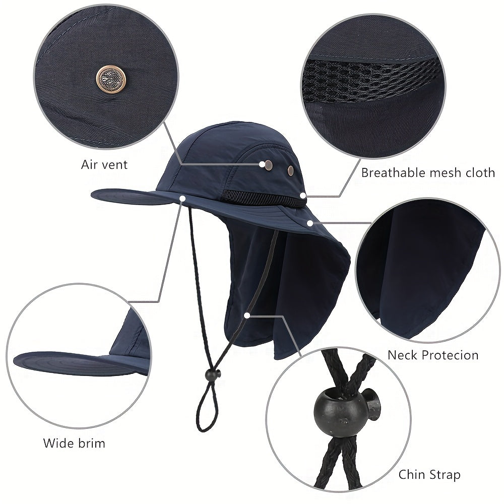 Outdoor Sun Hat with Neck Flap Wide Brim UPF 50