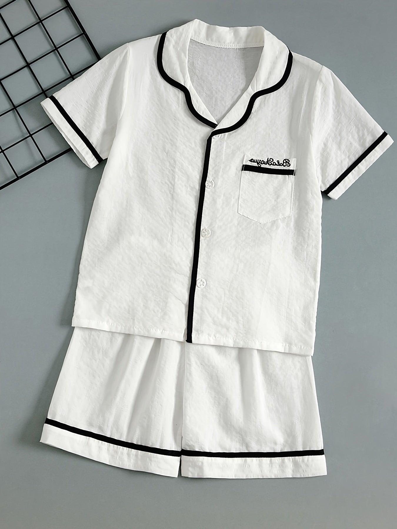 Girls Cotton Pajamas Set Embroidered Top & Shorts