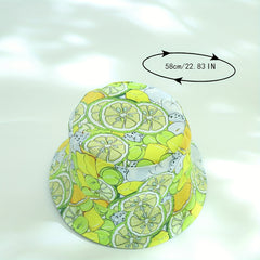 Yellow Lemon Print Reversible Bucket Hat for Women