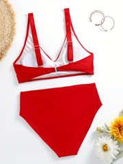 Green V Neck Bikini Set Ruched Back Buckle Backless High Cut Swimsuit