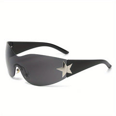 Y2K Wrap Around Sunglasses Star Decor Polarized Outdoor Eyewear UV400