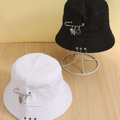 Hip Hop Unisex Bucket Hat Star Brooch Decor Couple Basin Hat