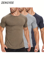 3 Pcs Men's Skinny Fit Sports T-shirts for Fitness Activities