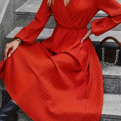 Solid Textured Lantern Sleeve Maxi Dress