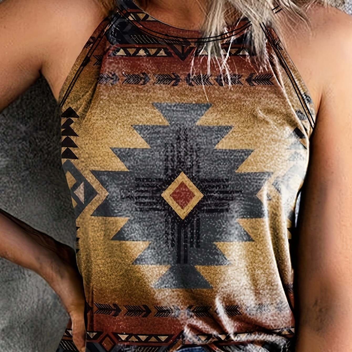 Geo Print Halter Neck Top Sleeveless Tank Summer Women's Clothing