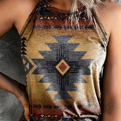 Geo Print Halter Neck Top Sleeveless Tank Summer Women's Clothing