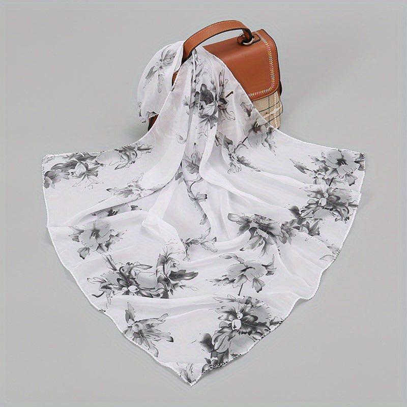 Flower Print Chiffon Scarf Square Shawl Casual Neckerchief