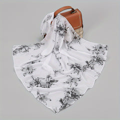 Flower Print Chiffon Scarf Square Shawl Casual Neckerchief