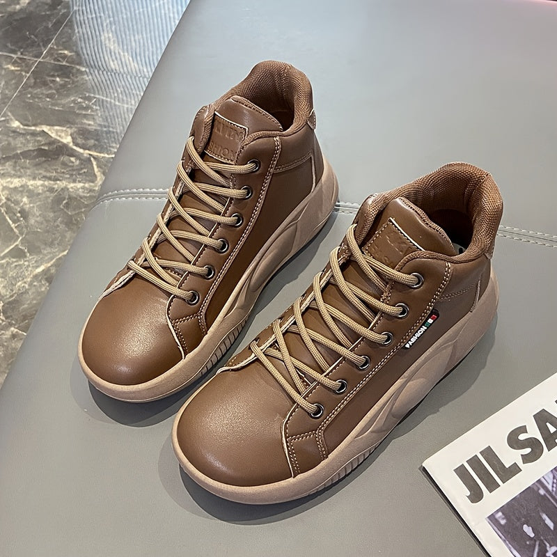 Solid High Top Platform Sneakers Lace Up Shoes for Women