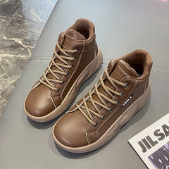 Solid High Top Platform Sneakers Lace Up Shoes for Women