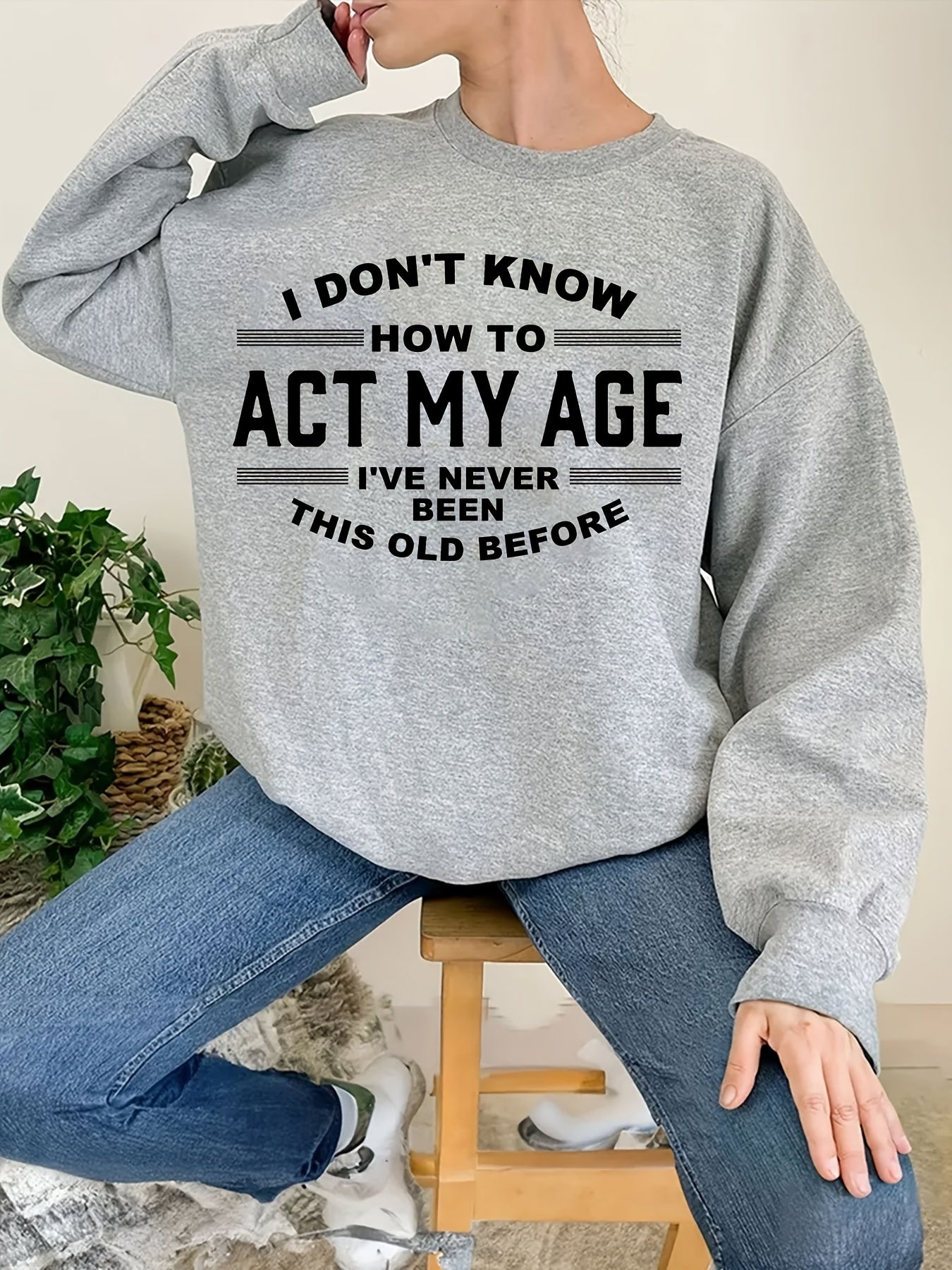 Letter Print Sweatshirt Crew Neck Long Sleeve Casual Women's Clothing