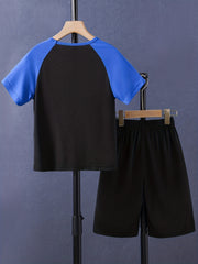 Boys Game On Gamepad Graphic Casual Outfit Round Neck T shirt & Shorts